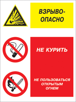 Кз 11 взрывоопасно - не курить и не пользоваться открытым огнем. (пластик, 400х600 мм) - Знаки безопасности - Комбинированные знаки безопасности - vektorb.ru