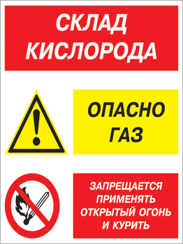 Кз 14 склад кислорода. опасно газ - запрещается применять открытый огонь и курить. (пластик, 300х400 мм) - Знаки безопасности - Комбинированные знаки безопасности - vektorb.ru